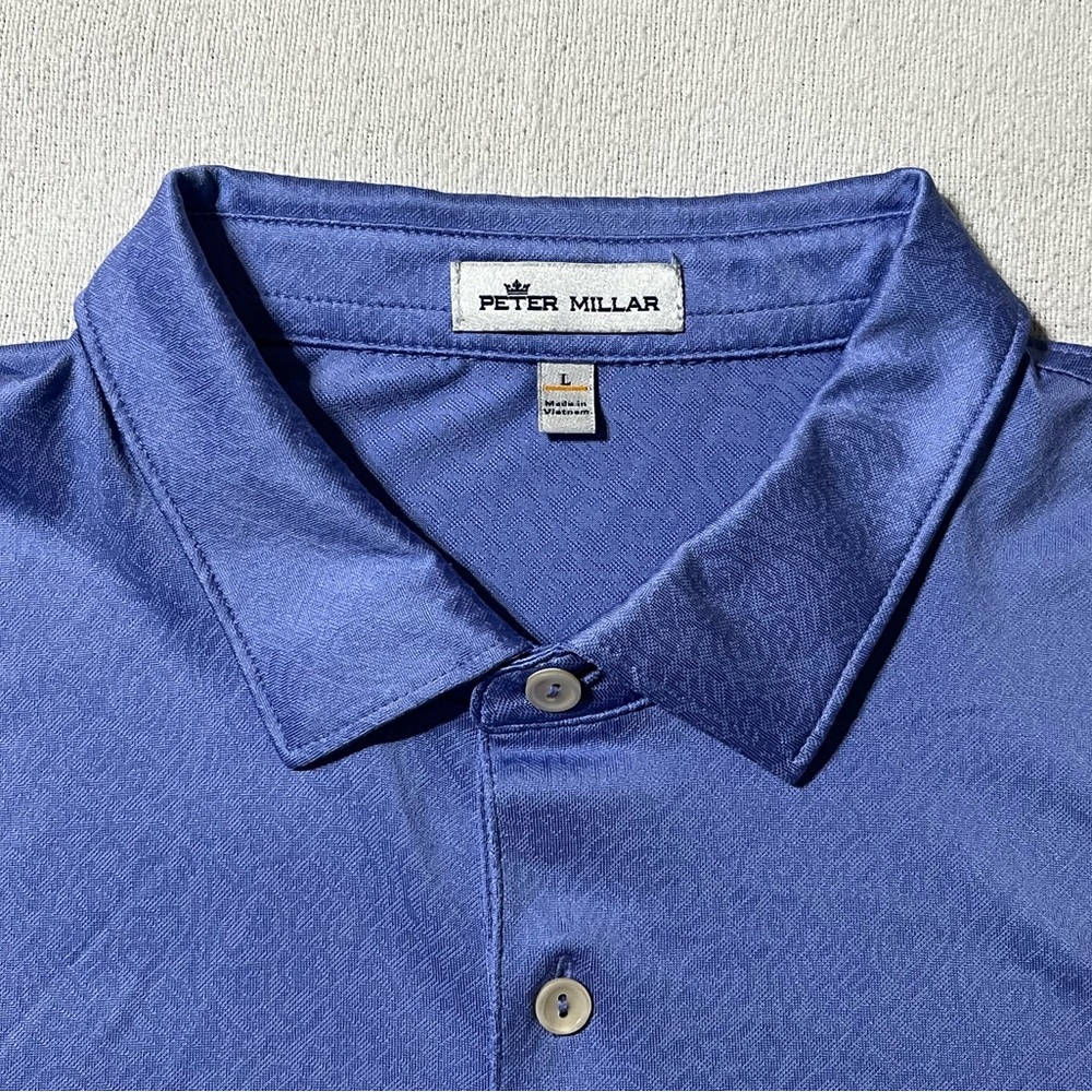 Peter Millar Mens Large Abstract Print Blue Polo Shirt Logo *Read Description